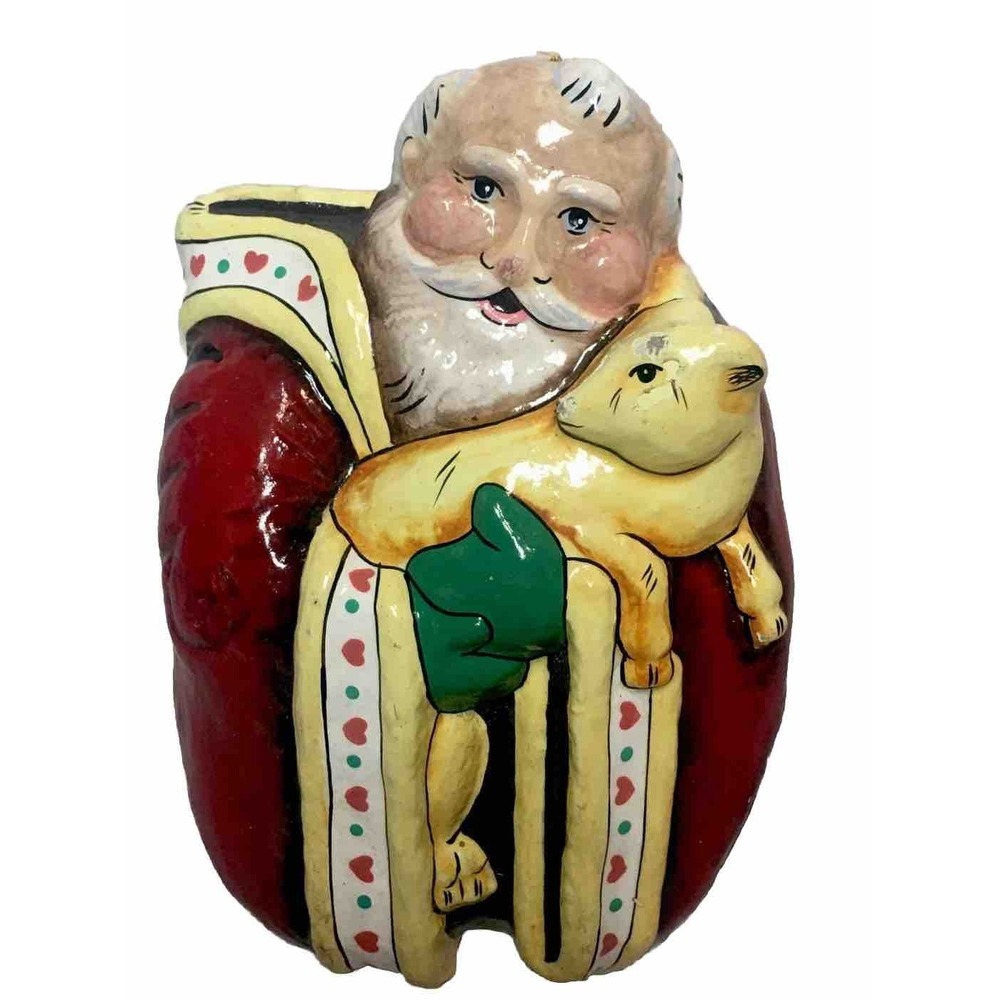Vintage Paper Mache Santa Claus and Lamb Figure 7" Hand Painted